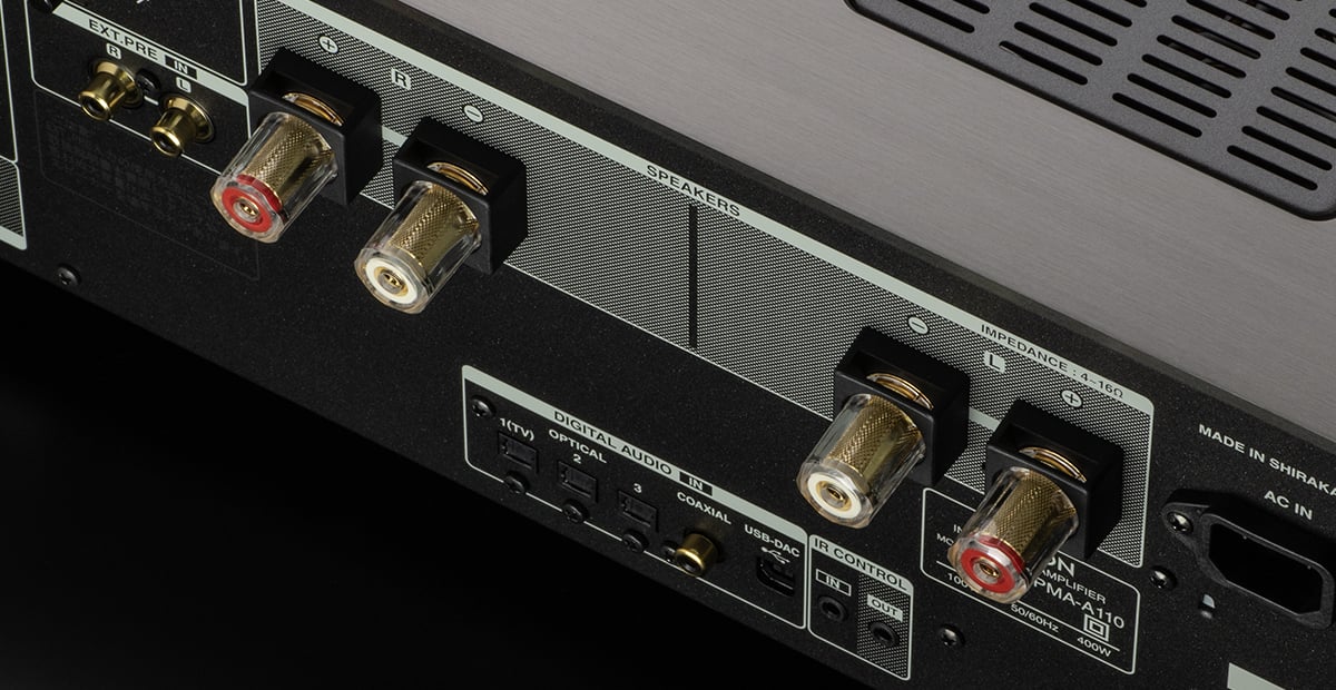 Denon PMA-A110 110th Anniversary Edition Integrated Amplifier Made In Japan 1658_DN-PMA-A-110_SPEAKER_TERMINALS_1200x620
